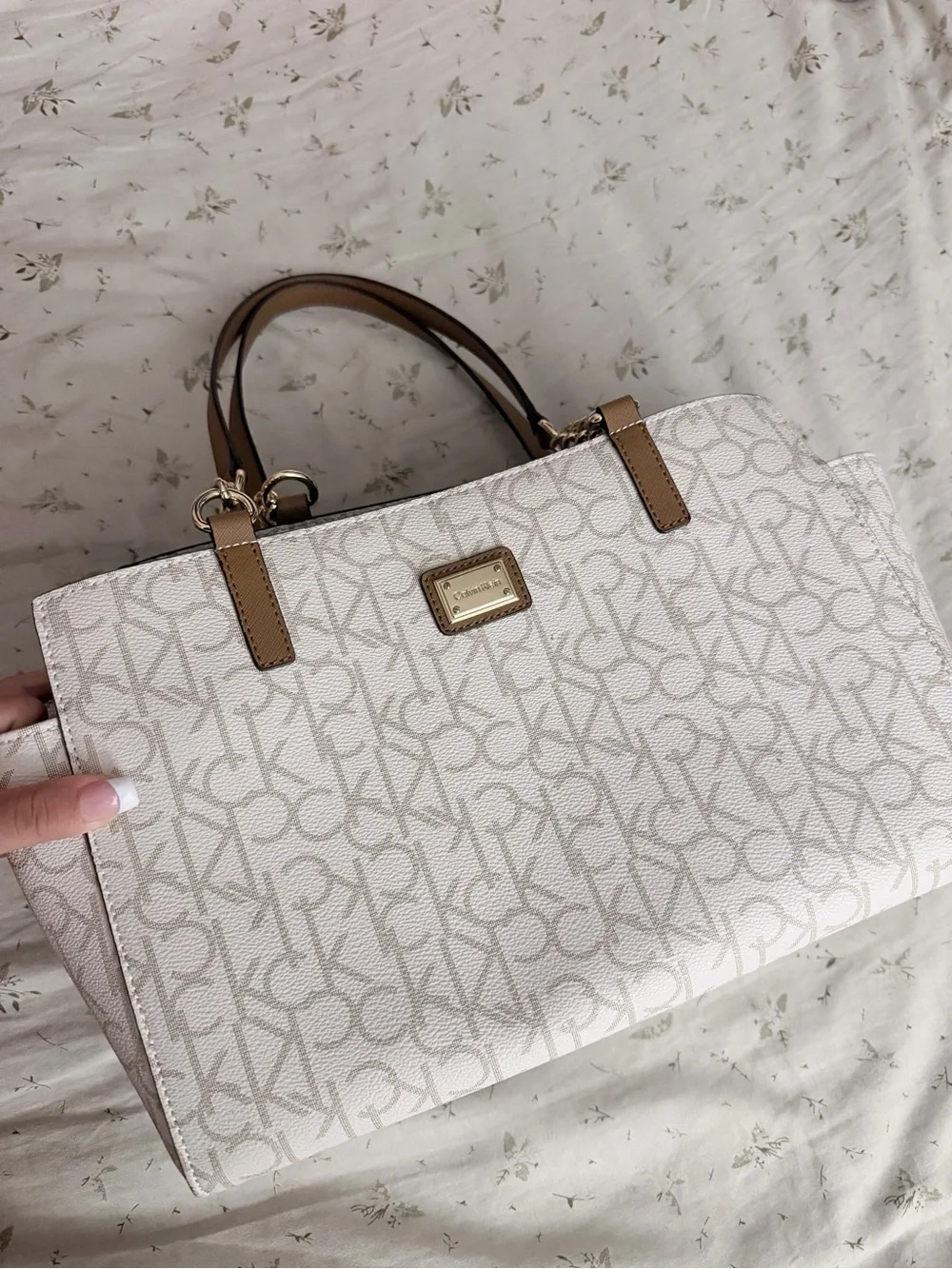 Michael Kors Cream Logo Tote with Tan Handles